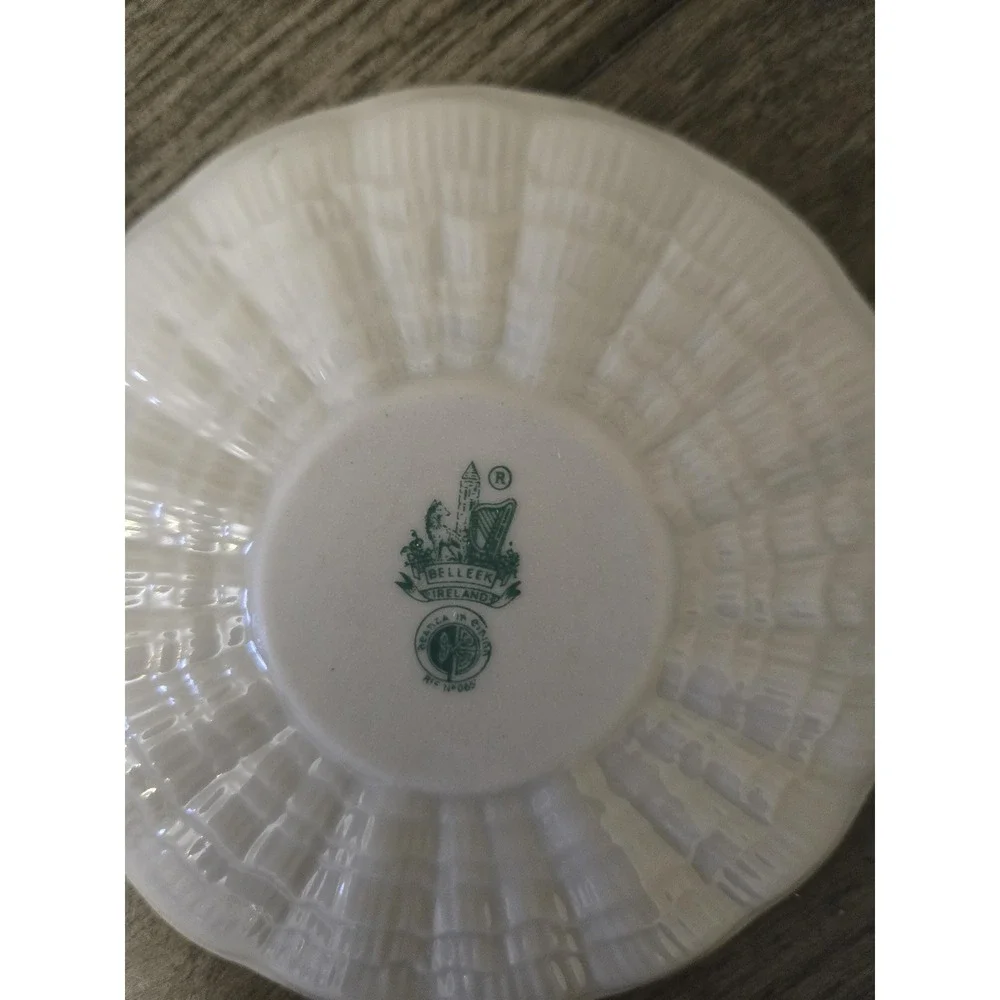Vintage Belleek Ireland Limpet Pattern Tea Cup & Saucer Set 6th green mark
